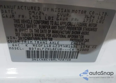 2024 Nissan Versa 1.6 Sv from USA, damaged, VIN 3N1CN8EV8RL928708